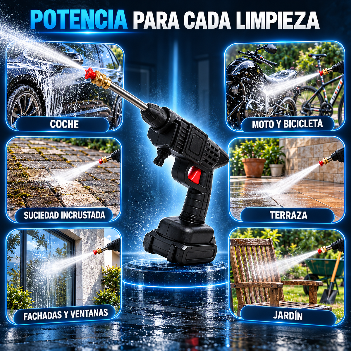 Hidrolimpiadora Portátil con 2 Baterías 48V y Maletín + Boquilla 6 en 1 de Regalo